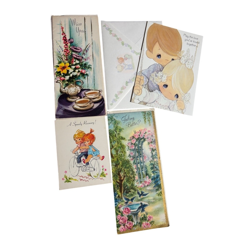 Vintage Greeting Cards Lot of 4 Precious Moments 1995 Slim Joly Get Well Anniver